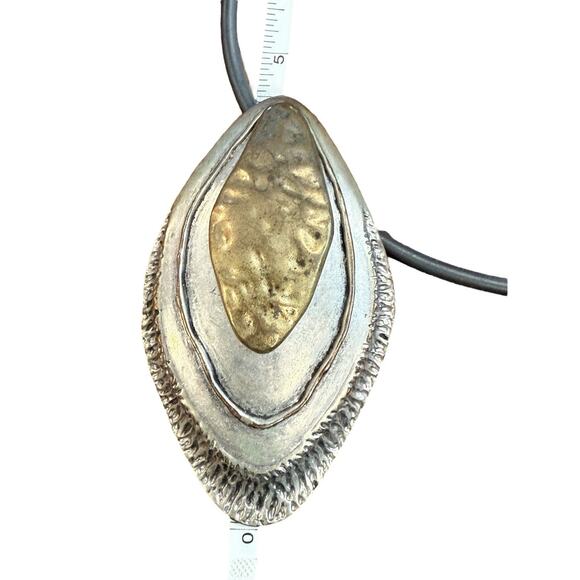 Silver Tone Contemporary Art Necklace Earrings Set Large Silver Tone Brass - Picture 9 of 10